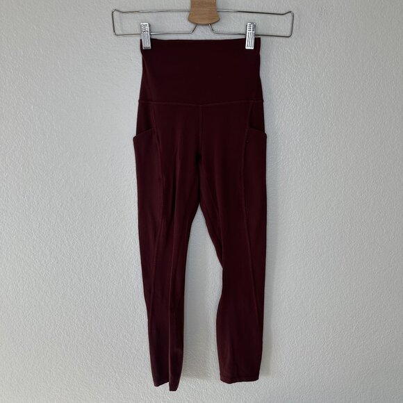 Lululemon Align High Rise Crop Pockets Leggings 23" 0 Red Merlot Stretch Athleti - Picture 3 of 8
